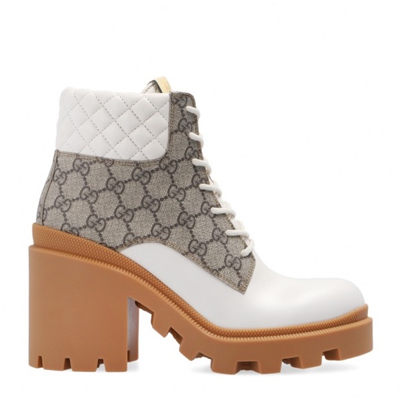 New GUCCI boots GG Supreme Monogram Nappa Quilted Lace Up Ankle Boots 39 White - Picture 1 of 8